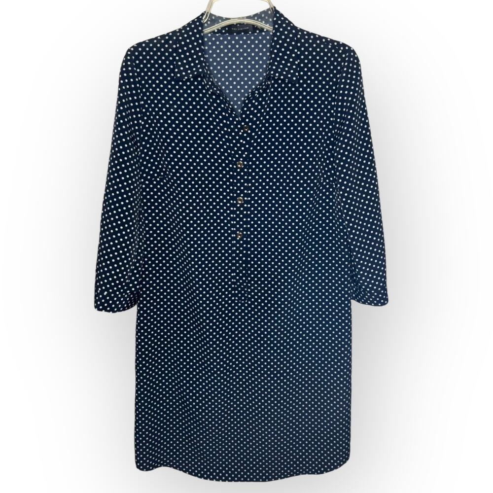 The Limited Blue & White Polka Dot Button Front 3/4 Roll Sleeve Shirt Dress Sz M